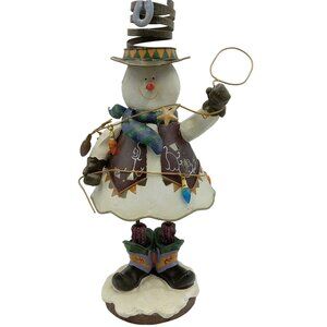 Metal Snowman Cowboy Tea Light Candle Holder Figurine Whimsical Design